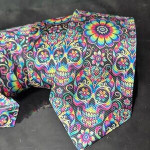 Psychedelic Sugar Skulls Menswear Necktie Tie Day of the Dead Neckwear Trippy